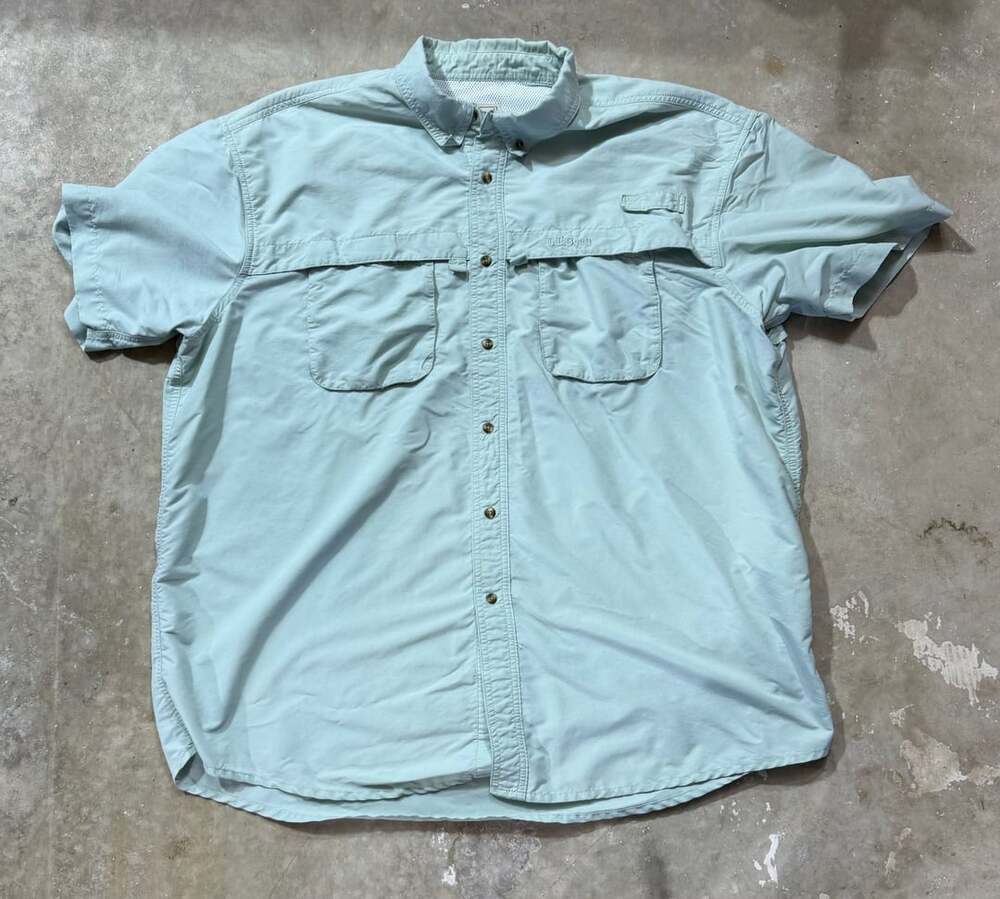 L.L. Bean Men's Short Sleeve Vented Fishing Shirt Size XXL Blue Nylon Blend